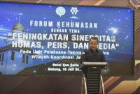 Kepala KSOP Utama Tanjung Perak Surabaya Agustinus Maun saat menyampaikan sambutan dalam acara Forum Kehumasan bersama media (salamnews.id/istimewa)